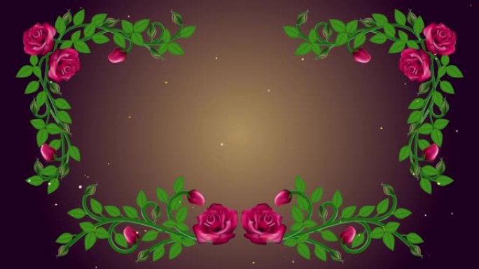 玫瑰花和树叶的浪漫生长藤蔓在风中框风格，最后10-15秒无缝循环与阿尔法哑光
