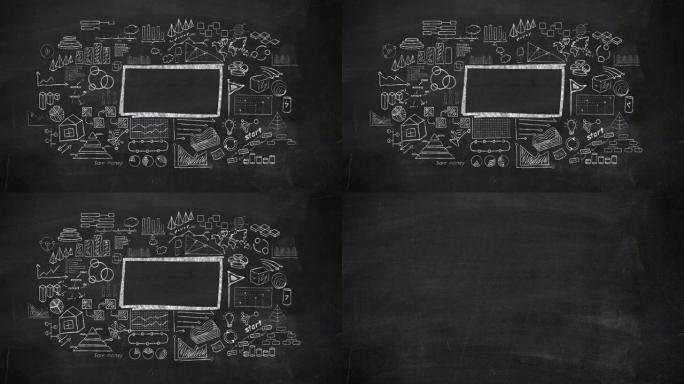框架被黑板上用粉笔绘制的信息图表包围。