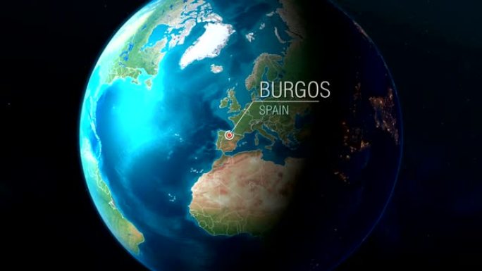 西班牙-布尔戈斯-从太空到地球的缩放