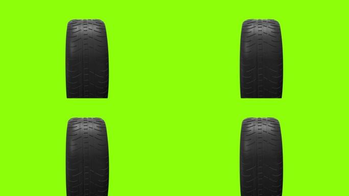 黑色隔离橡胶轮胎，绿色背景