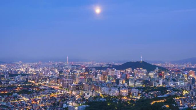 韩国首尔市天际线的延时。