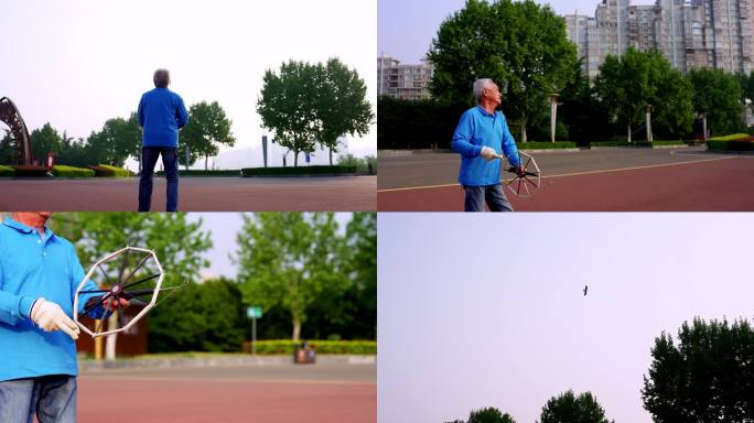 4K拍摄公园老人放风筝