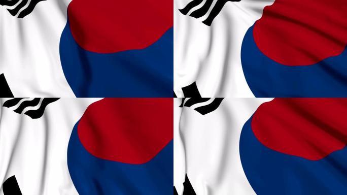 慢镜头中的韩国国旗。旗子迎风飘扬