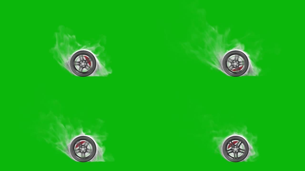 绿色背景上的燃尽车轮