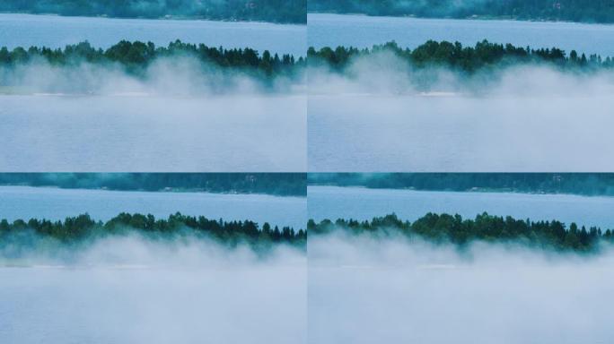 斯堪的纳维亚北部海湾的大雾迅速滚滚
