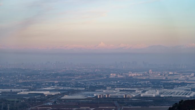 成都城市雪山延时摄影