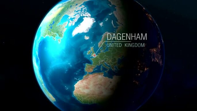 英国-达格纳姆-从太空到地球的缩放
