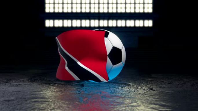 特立尼达和多巴哥的旗帜围绕着一个足球飘扬