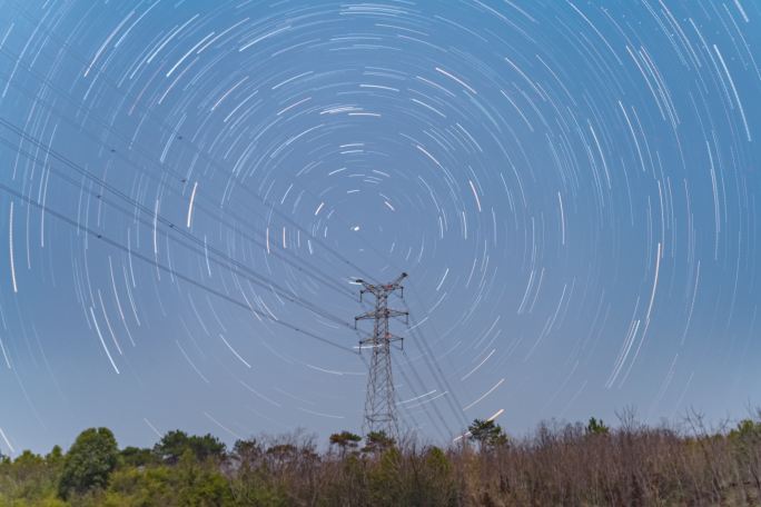 2023高压输电线路星空星轨延时