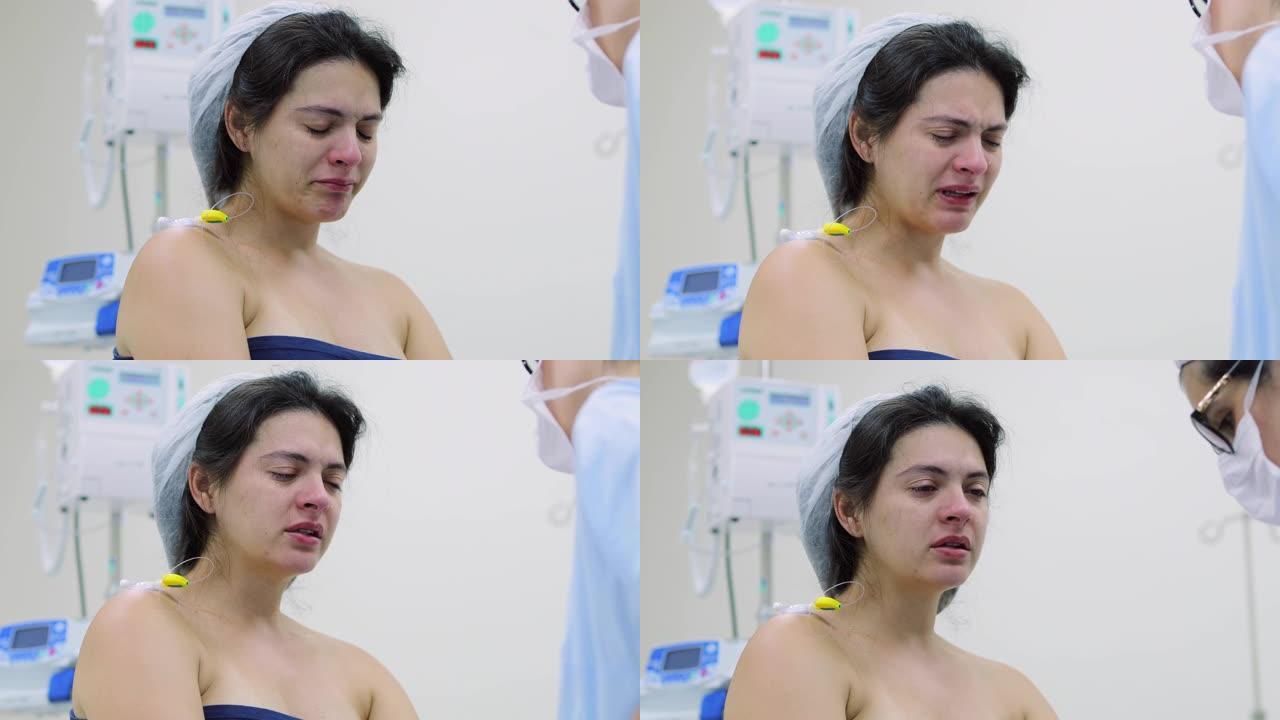 孕妇在医院痛苦地分娩现实生活中含泪的女士