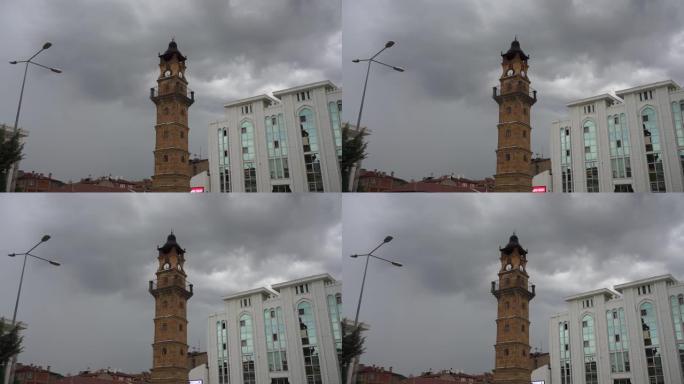 Yozgat土耳其2019年6月09日和Yozgat市中心钟楼，