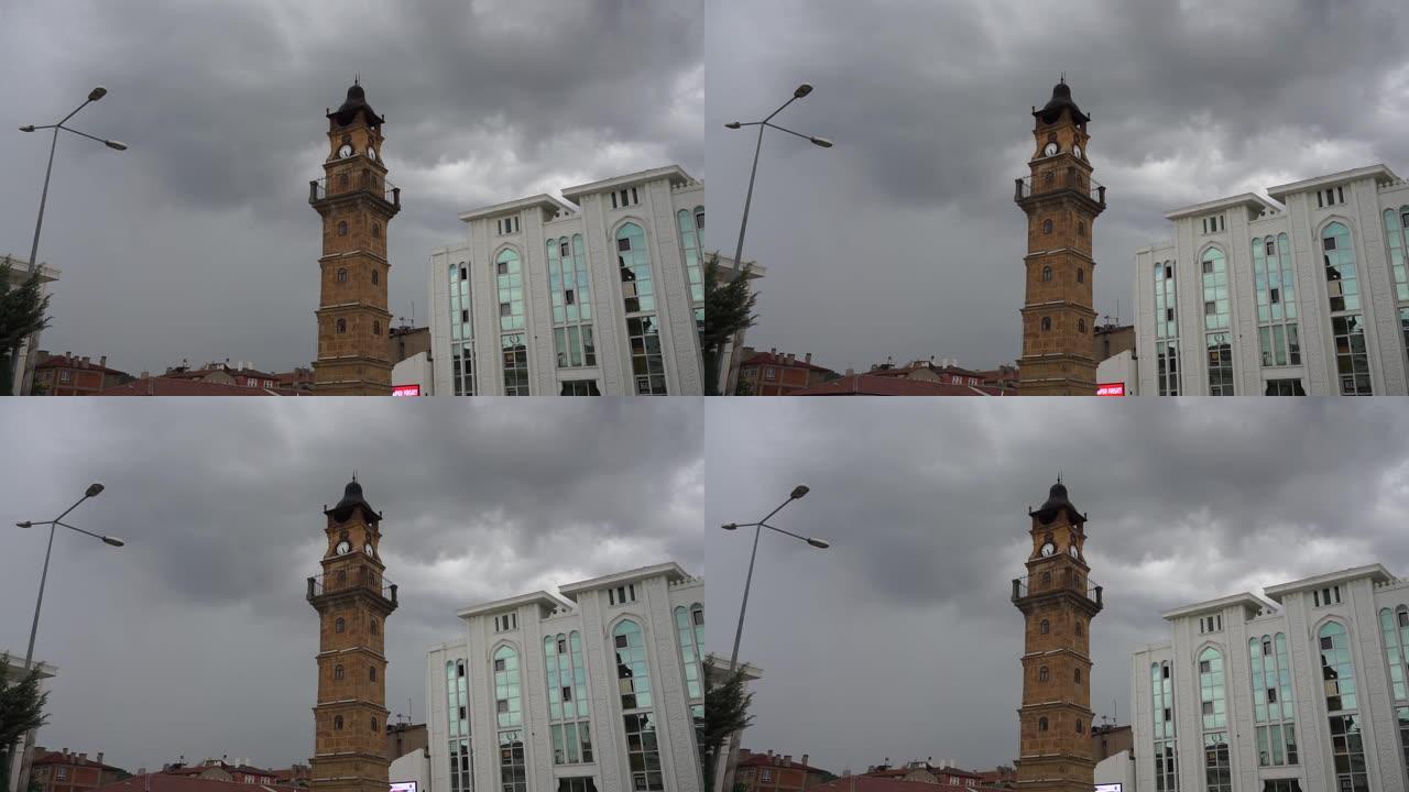 Yozgat土耳其2019年6月09日和Yozgat市中心钟楼，