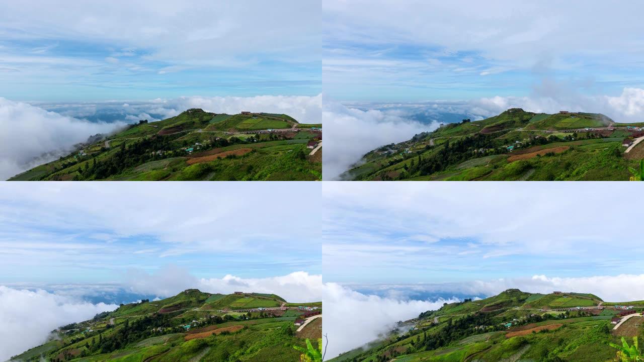 泰国碧差汶Phu Thap Boek山上雾蒙蒙的4k视频延时