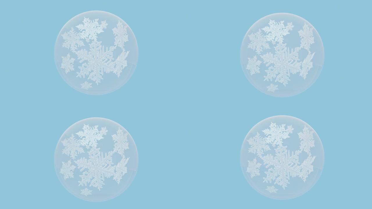 抽象白色透明雪花球悬浮3d渲染