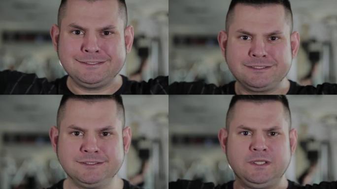 超重的成年男子用哑铃进行繁殖