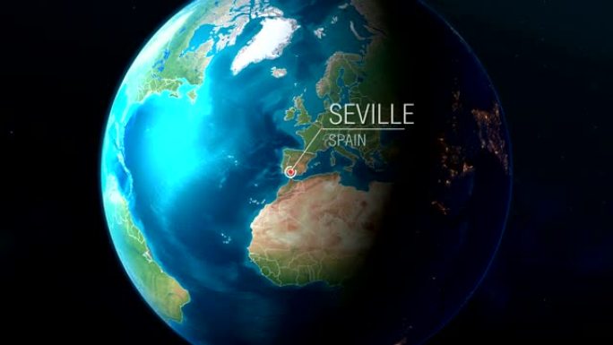 西班牙-塞维利亚-从太空到地球的缩放