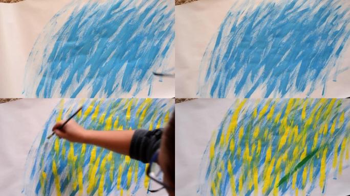 绘画drush绘画水粉抽象图案特写。蓝色和橙色