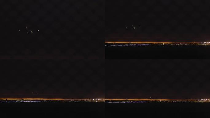 一架飞机在波兰华沙肖邦机场降落的深夜视频。