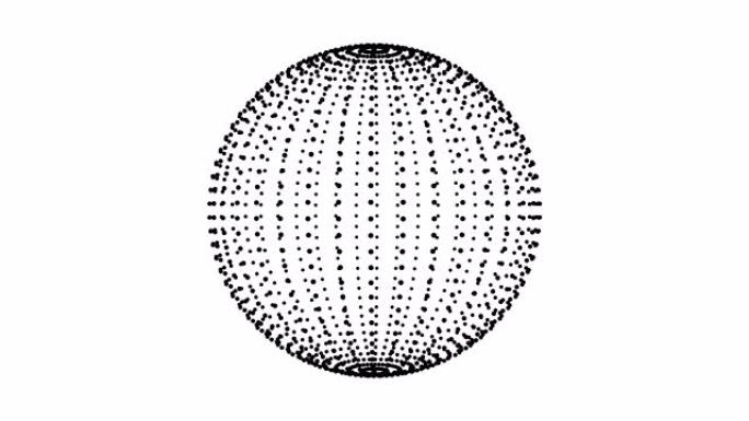 Plexus风格的循环旋转球体动画循环。白色背景上的黑点