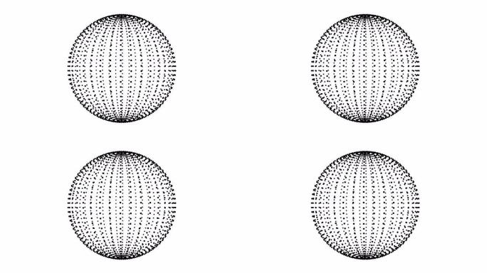 Plexus风格的循环旋转球体动画循环。白色背景上的黑点