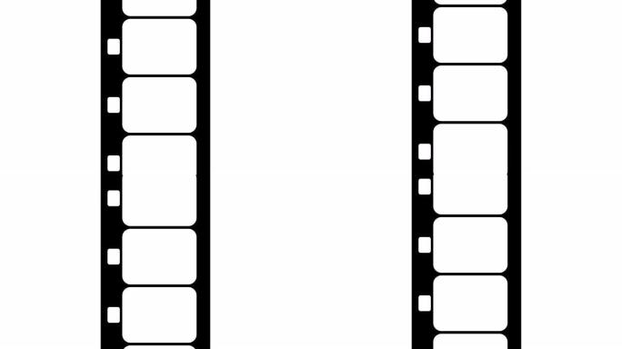 超级8毫米胶条移动在白色背景。无缝循环视频片段。抽象薄膜条设计模板