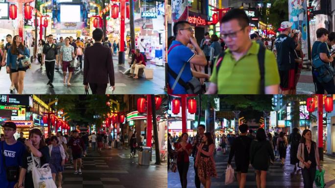 台湾台北西门町街市夜间步行购物人群的时间流逝