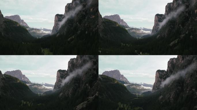 日落时美丽的白云岩阿尔卑斯山山谷的美丽山景