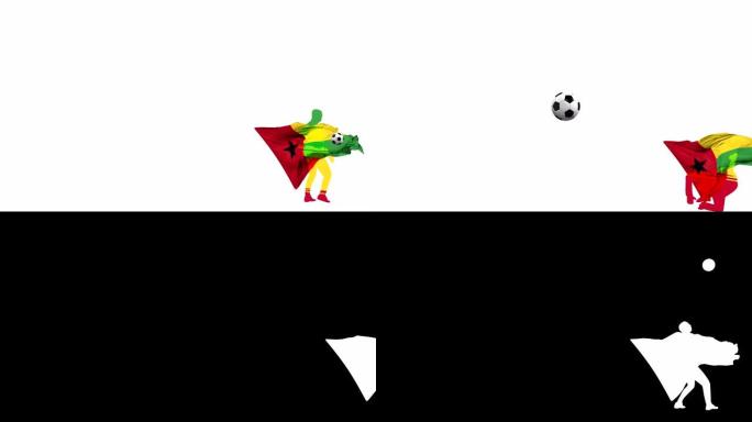 几内亚比绍足球运动员踢出了一个扭曲的球，踢穿了自己。Alpha通道透明覆盖。