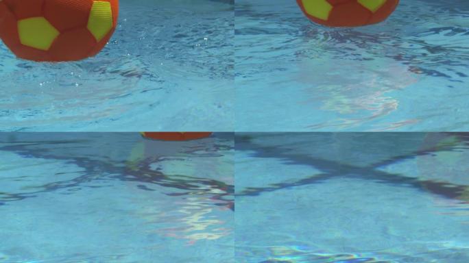 游泳池中球着陆的慢动作