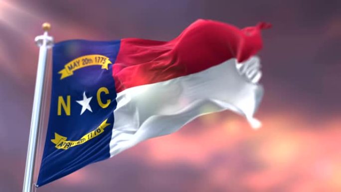 美国北卡罗来纳州的旗帜在日落环路上挥舞