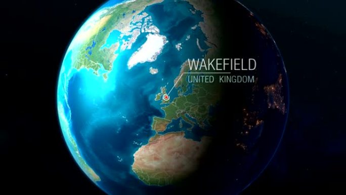 英国-韦克菲尔德-从太空到地球的缩放