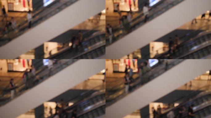 购物中心自动扶梯上的顾客注意力不集中