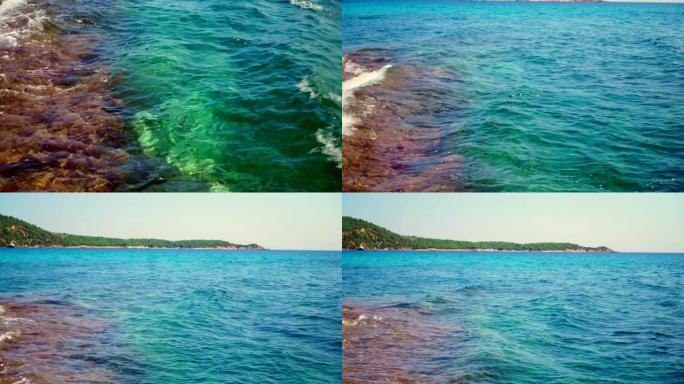 希腊爱琴海上美丽的水晶蓝色水