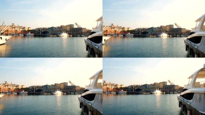 克里斯托弗·哥伦布的出生地热那亚旧港口的日落景色