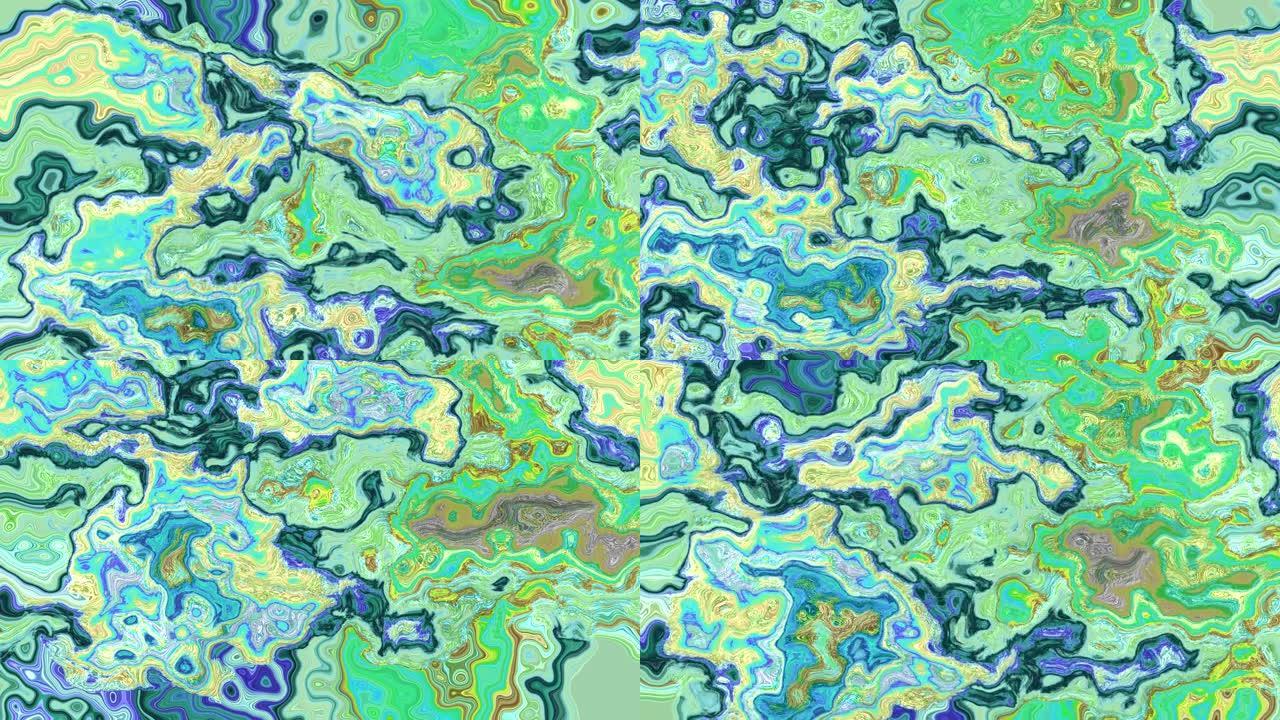 视频抽象大理石玛瑙石无缝环背景柔和绿色蓝色金色