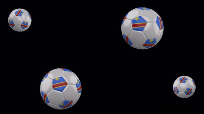 足球与旗帜刚果DR，慢动作模糊，4k镜头阿尔法通道