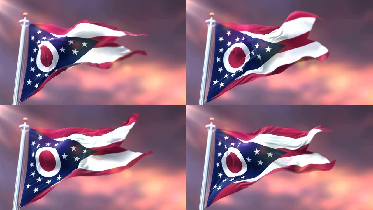 美利坚合众国地区日落时的俄亥俄州国旗-loop