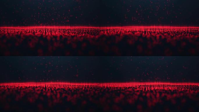 闪耀粒子的抽象运动背景。带有波粒的数字签名，闪闪发光。美丽的红色漂浮颗粒，闪耀着光芒。无缝循环3D 