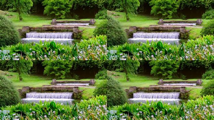 伊甸园喷泉4k瀑布背景宁芙花园或意大利拉齐奥的贾迪诺·德拉·宁法