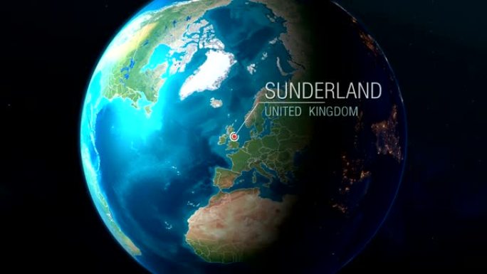英国-桑德兰-从太空到地球的缩放