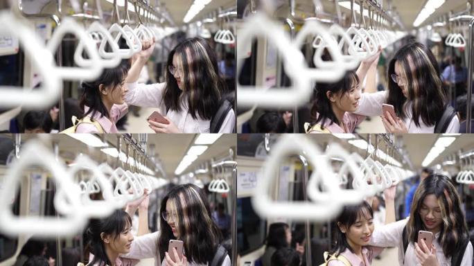 台湾女孩乘坐地铁前往大学