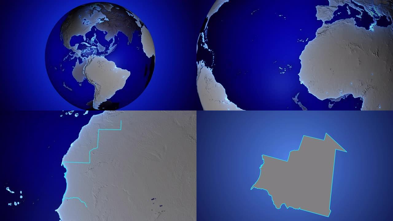 地球与毛里塔尼亚的边界透明