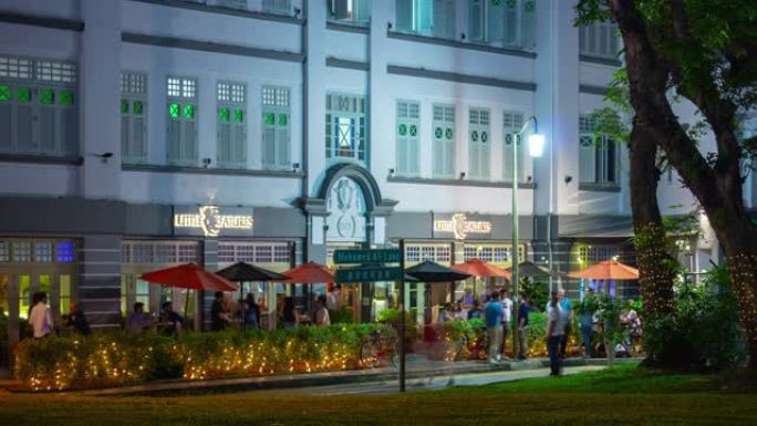 新加坡城市夜景照明中国城区拥挤街道咖啡馆全景延时4k