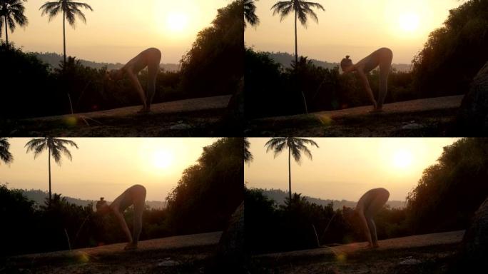 瑜伽老师展示太阳致敬复杂的慢动作