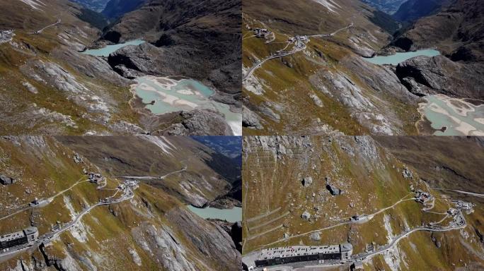 奥地利格罗斯洛克纳冰川和风景秀丽的高山公路的鸟瞰图