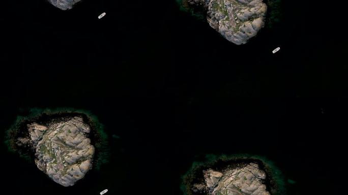 无人驾驶飞机拍摄岛屿和摩托艇