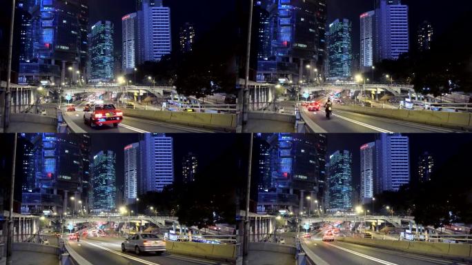 背景为香港中环夜空的街道交通
