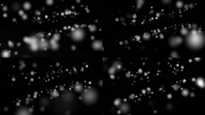 在黑色背景上移动的抽象白色粒子。概念: 太空、银河、科技。