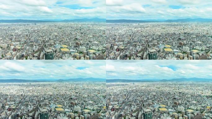 从日本大阪的阿贝诺Harukas从左向右平移大阪市的鸟瞰图