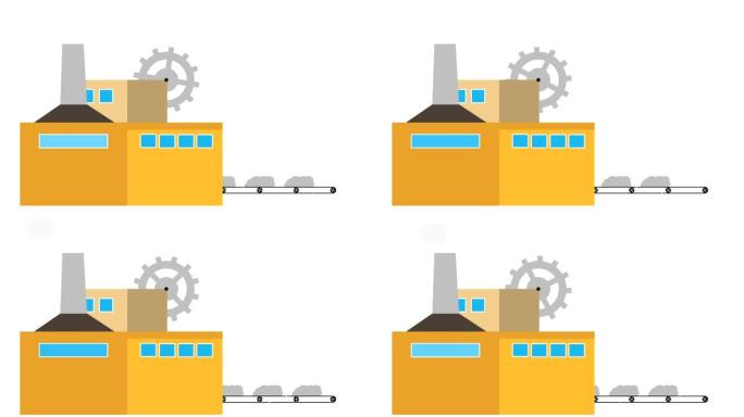 工作工厂的动画生产线机械工业建筑